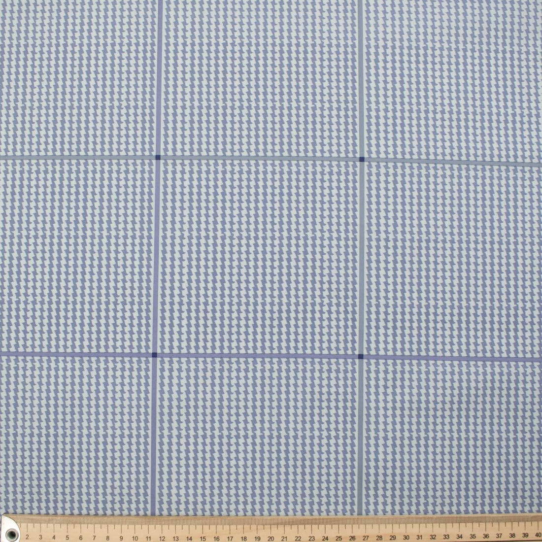 Japanese Printed Cotton Design-38 Zig Zag Blue Stripes & Checks on Light Grey