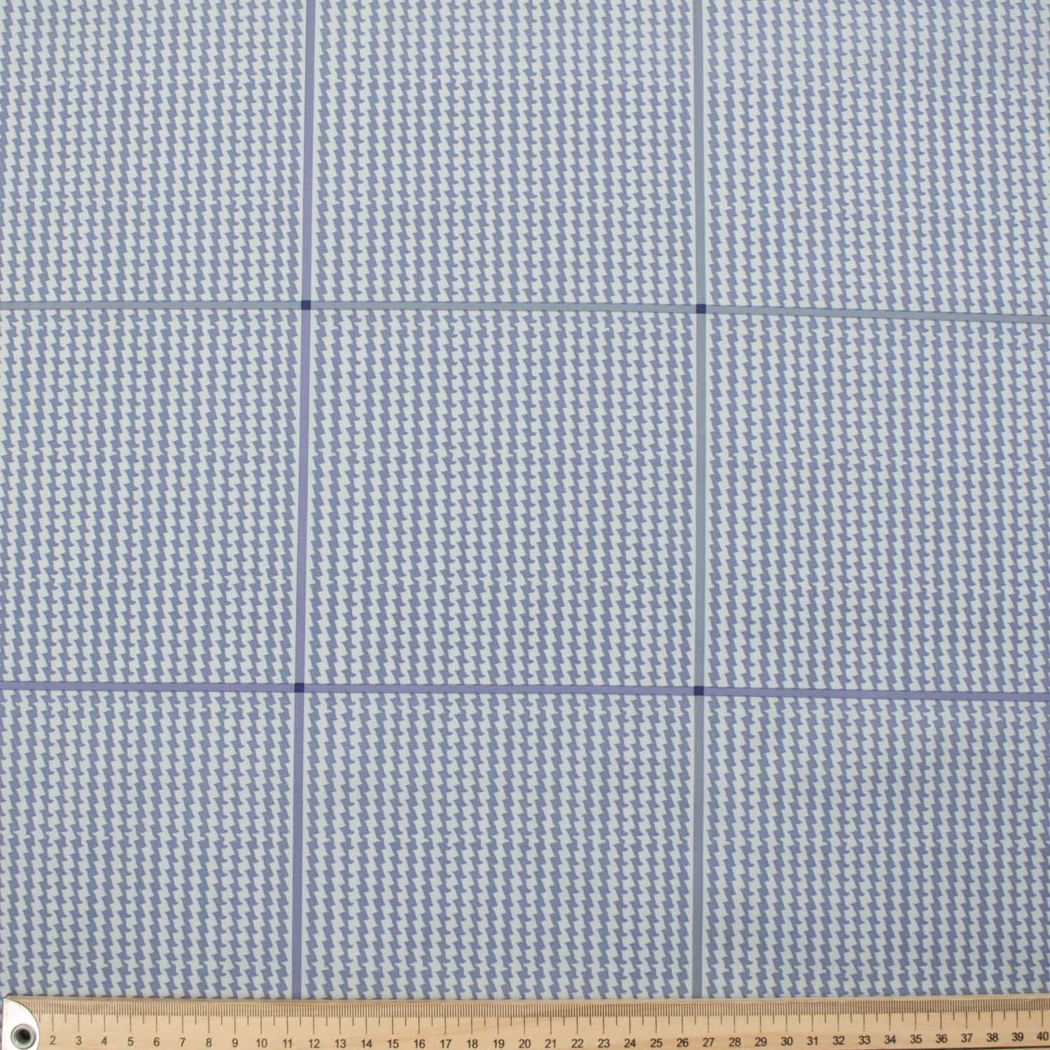 Japanese Printed Cotton Design-38 Zig Zag Blue Stripes & Checks on Light Grey