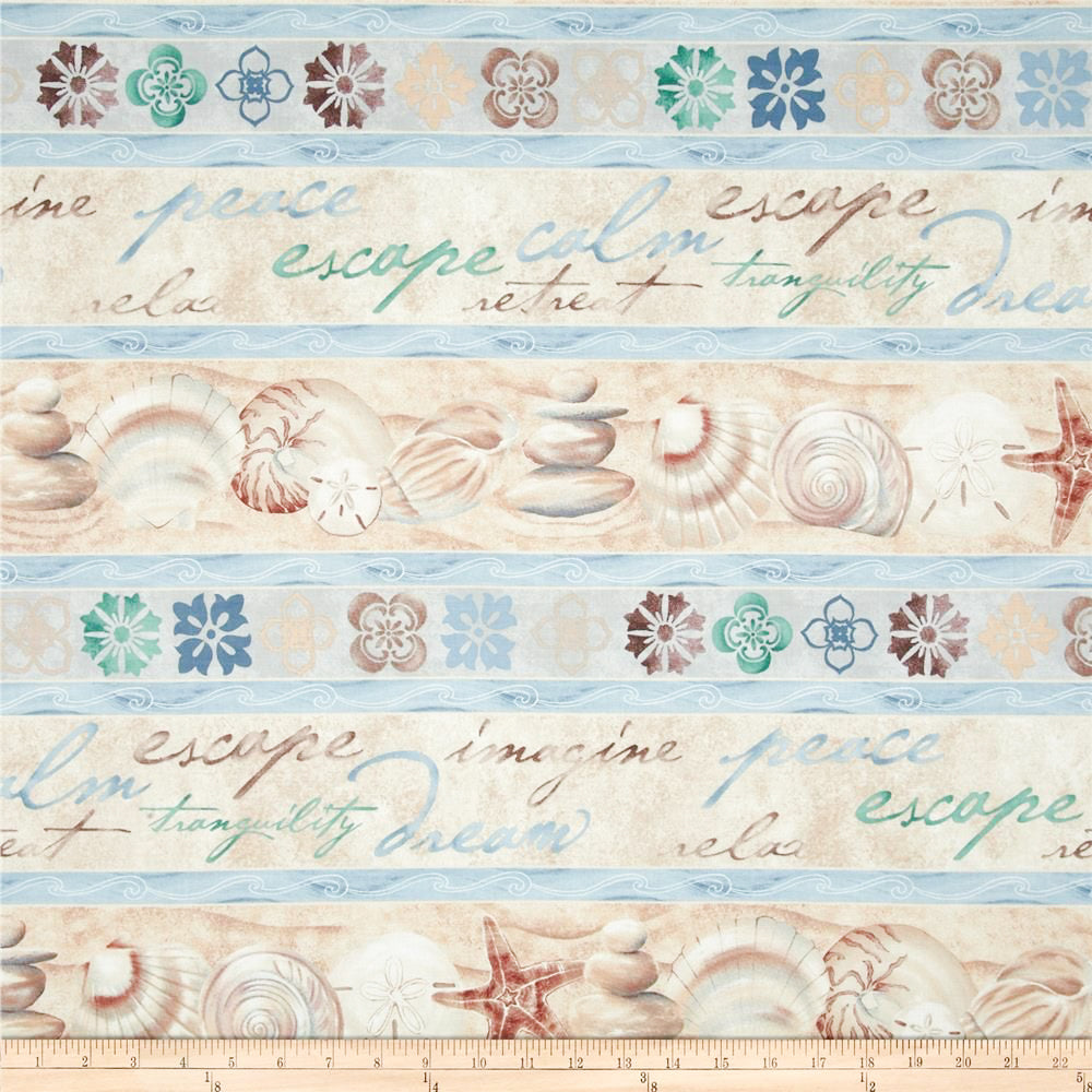 South Sea Imports Sea of Tranquility Shell & Floral with Blue Stripes Cotton Prints