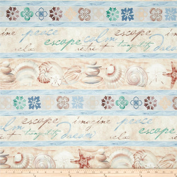 South Sea Imports Sea of Tranquility Shell & Floral with Blue Stripes Cotton Prints