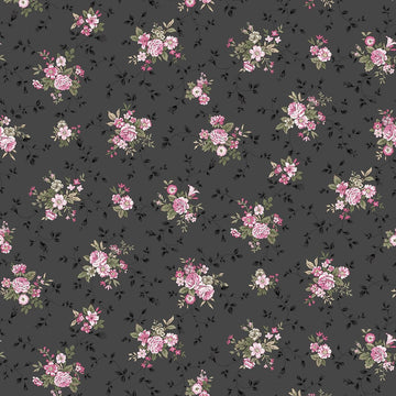 Stof Fabrics Juliet Roses Floral on Black Cotton Prints